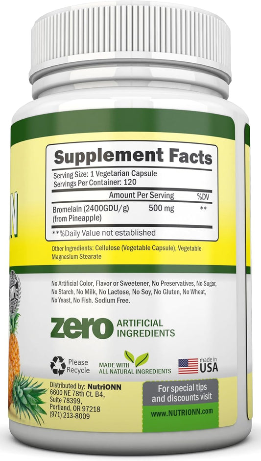 Bromelain - 500Mg - 2400 Gdu - 120 Vegetable Capsules - Pure Pineapple Enzyme Extract - Supports Digestion And Nutrient Absorption - Great For Immune Health