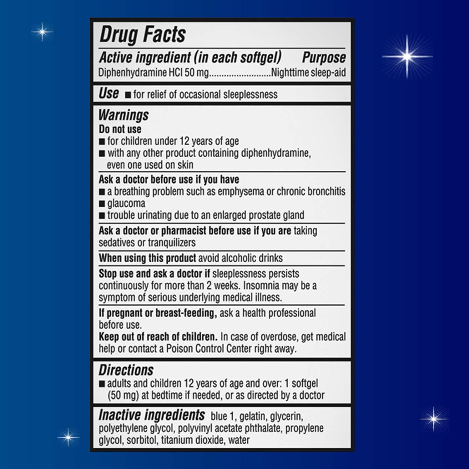 Unisom Nighttime Sleep-Aid Gels, Diphenhydramine HCI, 100 Count : Health & Household