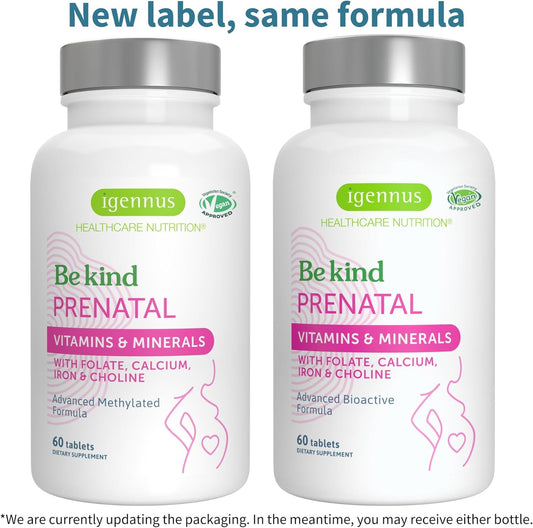 Igennus Methylated Prenatal Multivitamin For Women, Folate For Mthfr, High Absorption, Pure & Clean, Gentle Iron, Choline, Calcium & Magnesium, Vegan Pregnancy Vitamins, Halal, Non-Gmo, 60 Tablets X 6