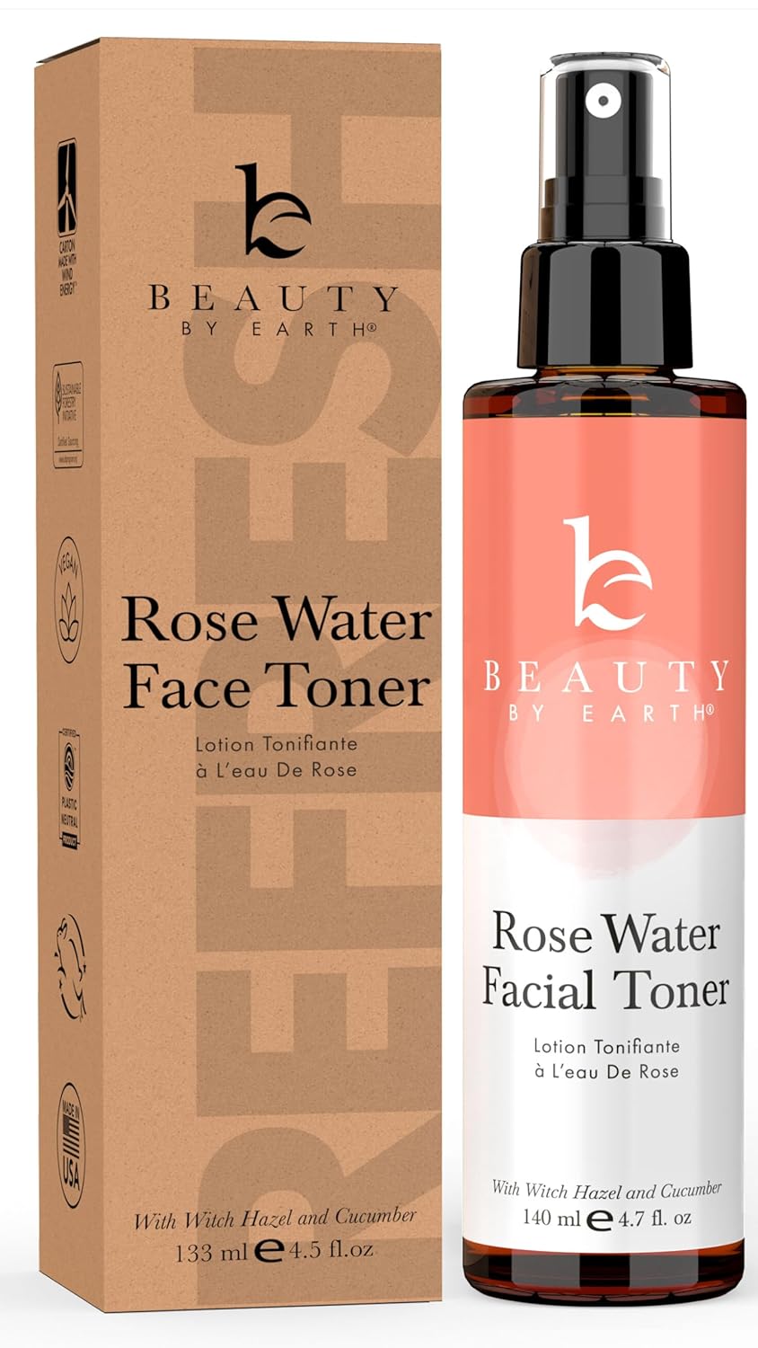 Rosewater Face Mist - Hydrating Rose Toner Face Spray Mist with Witch Hazel - Rosewater Toner Face Rosewater Spray Face Mist Hydrating Spray - Agua de Rosa para la Cara Hidratante - Rosewater Spray