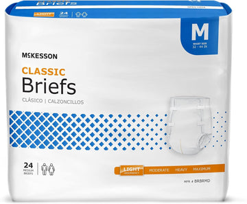 McKesson Classic Briefs, Incontinence, Light Absorbency, Medium, 24 Count, 1 Pack