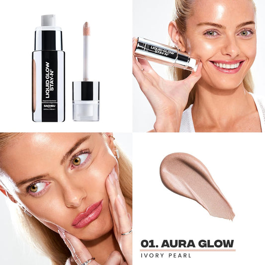 Sacheu Liquid Glow Stay-N Liquid Highlighter & Illuminator Makeup — 30Ml Long Lasting Luminous Glow Lightweight Dewy Finish, Golden Hour