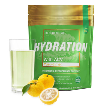 Essential Elements Hydration Packets - Yuzu Lime Pack - Sugar Free Electrolytes Powder Packets - 25 Stick Packs Of Electrolytes Powder No Sugar - Hydration Drink - With Acv & Vitamin C