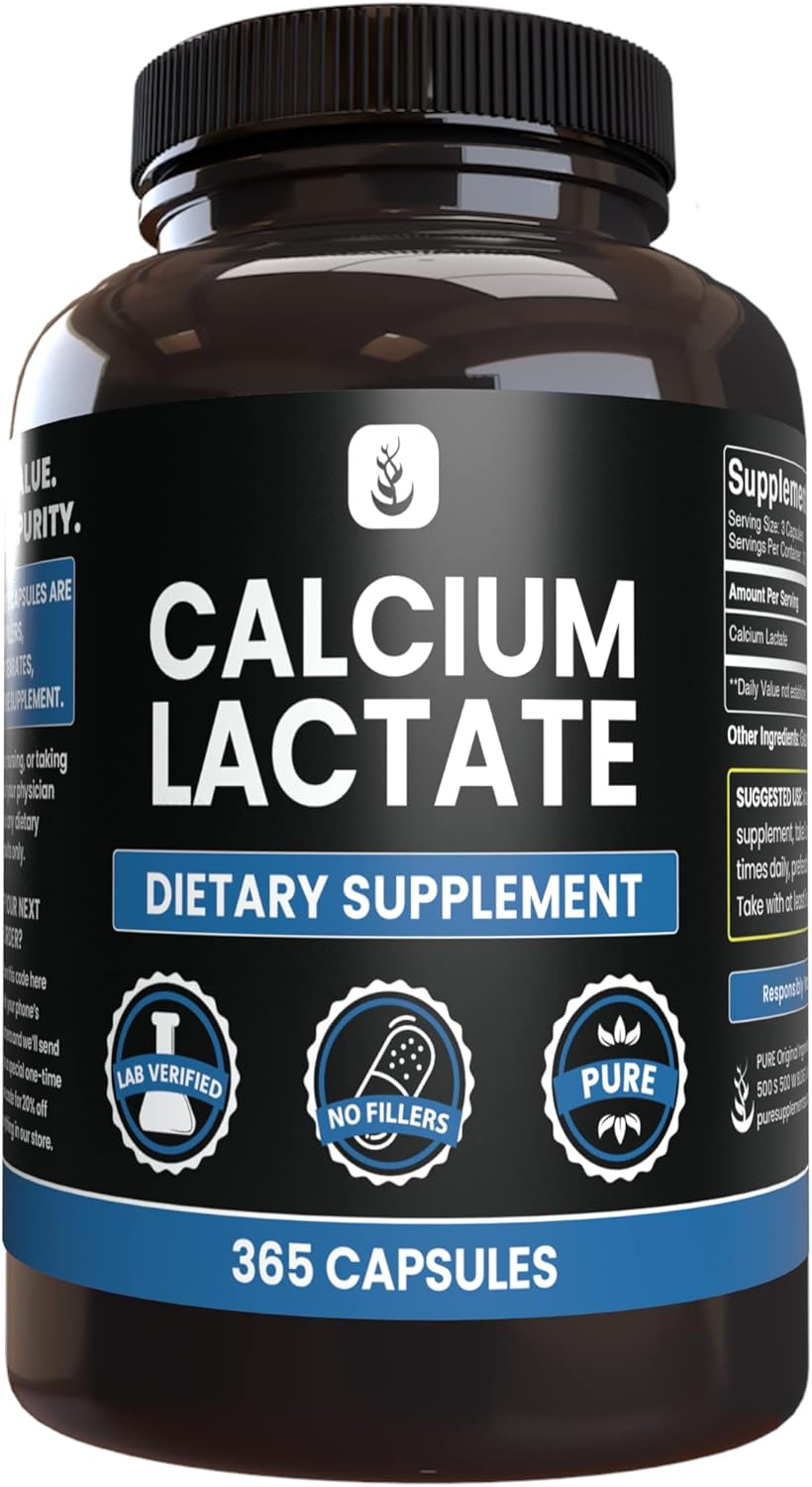 Pure Original Ingredients Calcium Lactate (365 Capsules) No Magnesium Or Rice Fillers, Always Pure, Lab Verified
