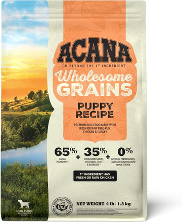 Acana Wholesome Grains Dry Dog Food, Puppy Recipe, Real Chicken, Eggs And Turkey Dog Food Recipe, 4Lb