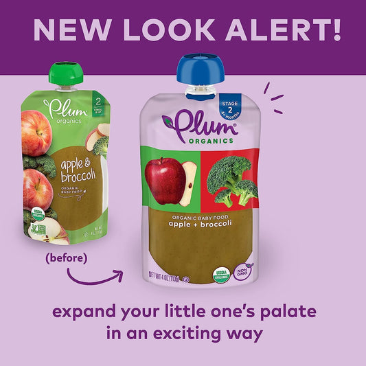 Plum Organics Stage 2 Organic Baby Food - Apple And Broccoli - 4 Oz Pouch (Pack Of 12) - Organic Fruit And Vegetable Baby Food Pouch