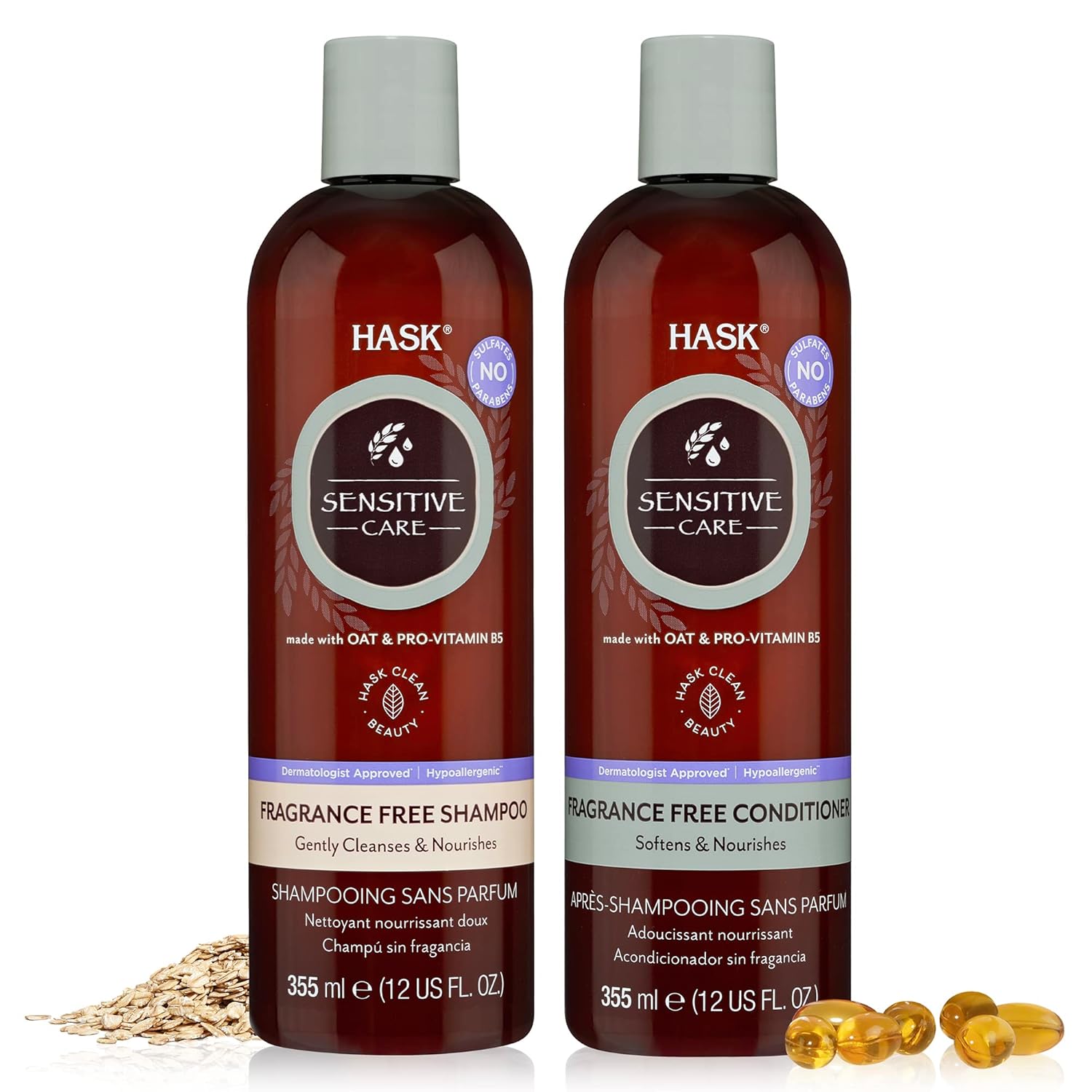 Hask Sensitive Care Shampoo + Conditioner Set - Fragrance & Paraben Free, Vegan, Color Safe, Gluten & Sulfate Free, Cruelty-Free