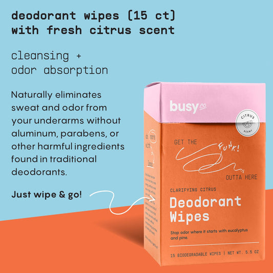 Calm Line Deodorant Wipes - 15Ct Unscented Deodorant For Women W/Zinc, Prebiotics & Papaya - Individually Wrapped - Sweat Wipes For Gentle Brightening, Odor Control & Cleansing