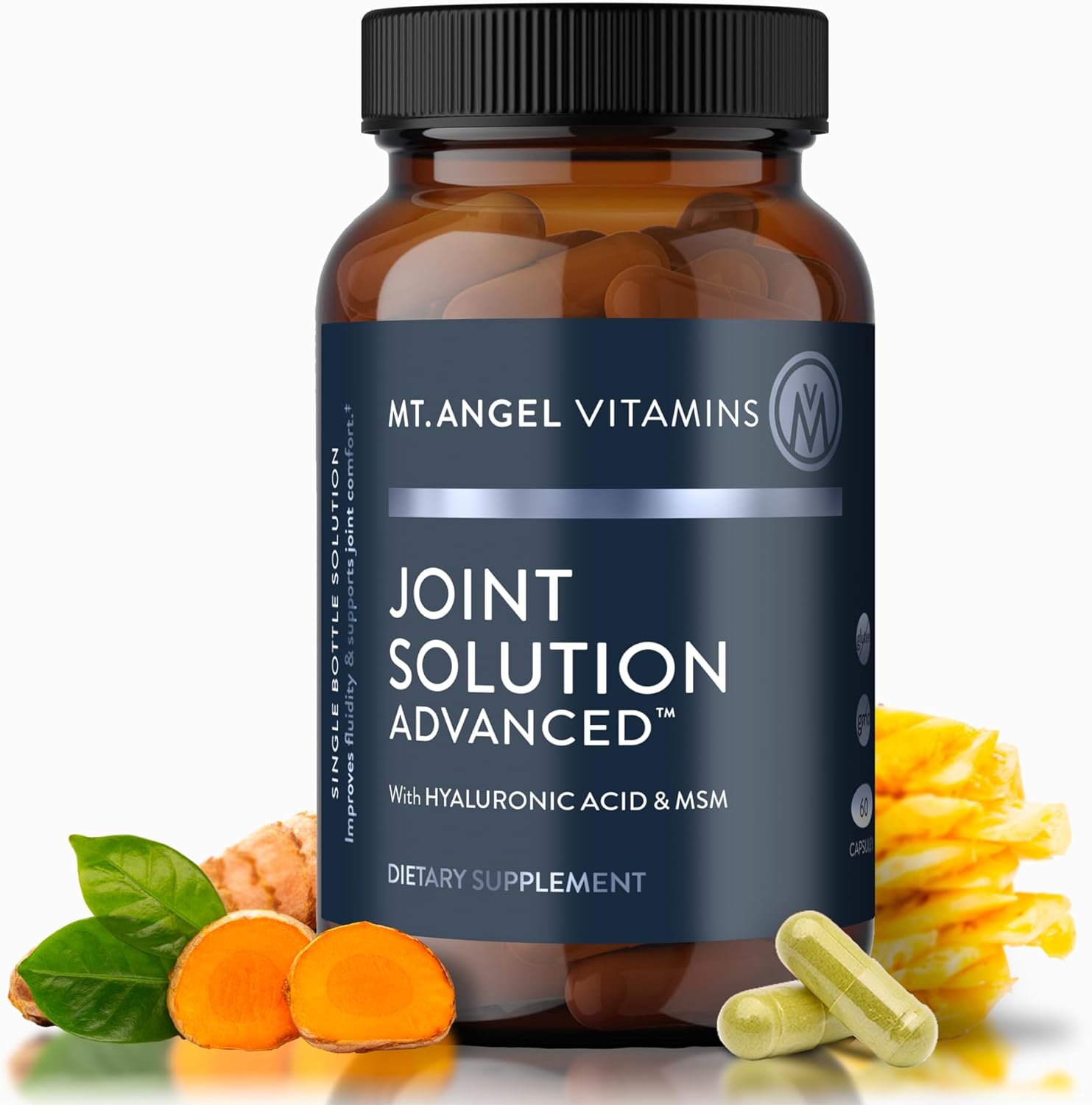 Mt. Angel Vitamins - Joint Solution Advanced, with Curcumin C3 Complex, Glucosamine, Hyaluronic Acid, Bromelain, Collagen Type 2 & MSM, Improves Fluidity & Supports Joint Comfort (60 Capsules)