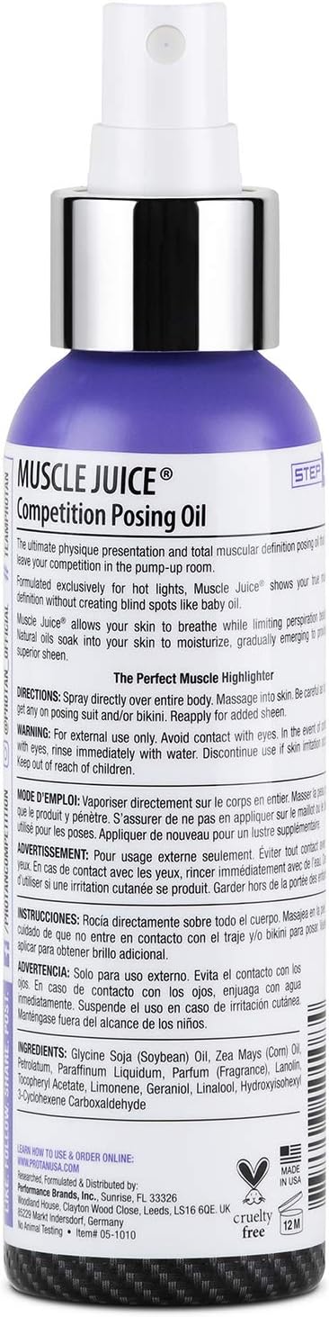 Pro Tan, Muscle Juice, Maximum Definition Posing Oil, Stage Oil, Fitness Event, Modeling, Photoshoot, 4 Oz. : Beauty & Personal Care
