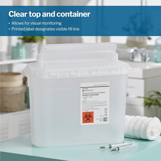 Mckesson Prevent Sharps Container For Home Use, 5.4 Quart - For Biohazard Infectious Waste, Needle And Syringe Disposal - Translucent, Touchless Lid - White, 1 Count