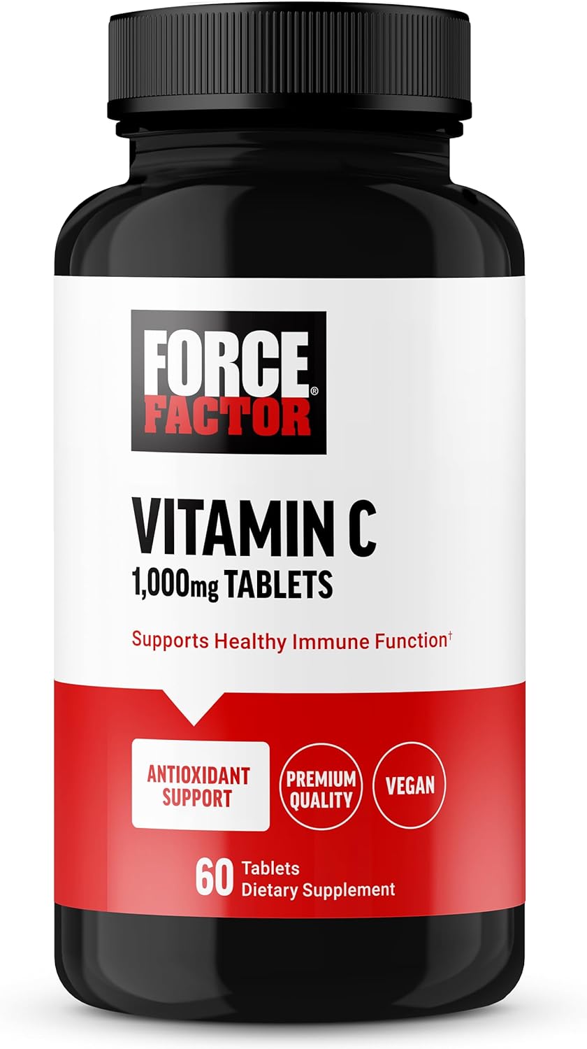 FORCE FACTOR Vitamin C 1000mg Immune Support Supplement, Vitamin C Supplement Immunity Vitamins Plus Antioxidant Support, Premium Quality, Vegan, 60 Vitamin C Tablets