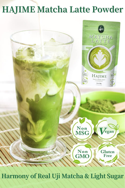 Bjdesign Matcha Latte Powder “Hajime” Sweetened Matcha Green Tea Powder - Authentic Japanese Origin - Non Msg, Non Gmo, Vegan, Gluten Free (5.3 Ounce)
