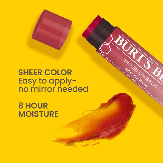 Burt's Bees Lip Tint Balm, Mothers Day Gifts for Mom with Long Lasting 2 in 1 Duo Tinted Balm Formula, Color Infused with Deeply Hydrating Shea Butter for a Buildable Finish, Fiery Red Dahlia (2-Pack)