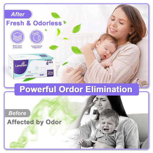 Refills Only Compatible With Dekor Classic Diaper Pail Refills|4 Pack For 2376 Diapers(Extra 20% Lengths)Diaper Pail Bags With Extra 30% Thickness Powerful Odor Eliminate Lavender Scent For Baby/Adult
