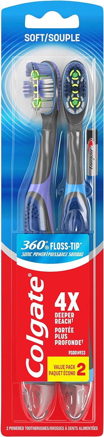 Colgate 360 Vibrate Deep Clean Battery Operated Toothbrush Pack, Disposable Electric Toothbrush With 1 Aaa Battery Included, Whole Mouth Clean, 2 Pack