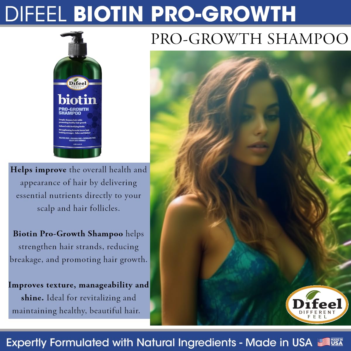 Difeel Biotin Pro-Growth 4-PC Hair Care Gift Set - Shampoo (12oz), Conditioner (12oz), Hair Oil (7oz), and Hair Mask (12oz) : Beauty & Personal Care