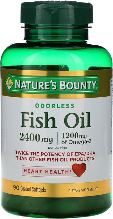 Nature'S Bounty Fish Oil, Supports Heart Health, 2400Mg, Coated Softgels, 90 Ct