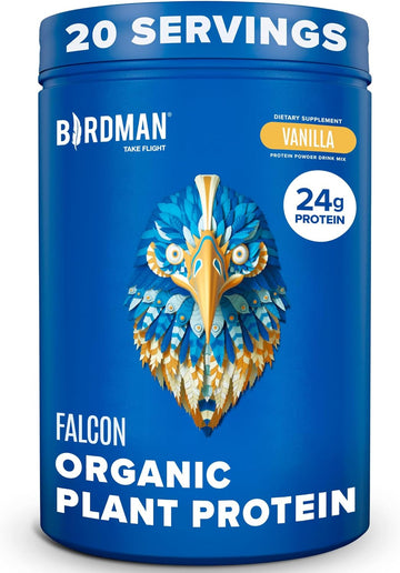 Falcon Organic Vegan Protein Powder Vanilla, 24g Protein, Sugar Free, Probiotics, Low Carb, Keto Friendly, Dairy Free, Lactose Free, Non Whey, Plant Based Pea Protein Powder - 20 Servings