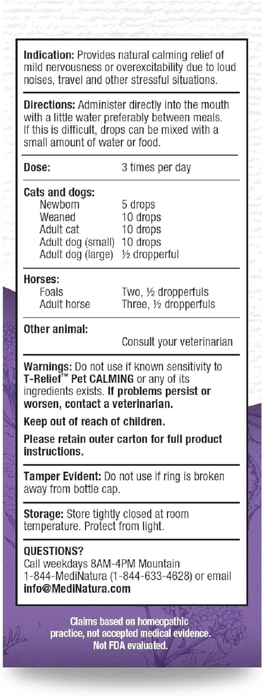 T-Relief Pet Calming Drops Natural Comfort Remedy & Nervousness Relief With Chamomile + 9 Homeopathic Stress Relieving Active Ingredients - Relaxing Herbal Blend For Dog & Cat - 1.69 Oz