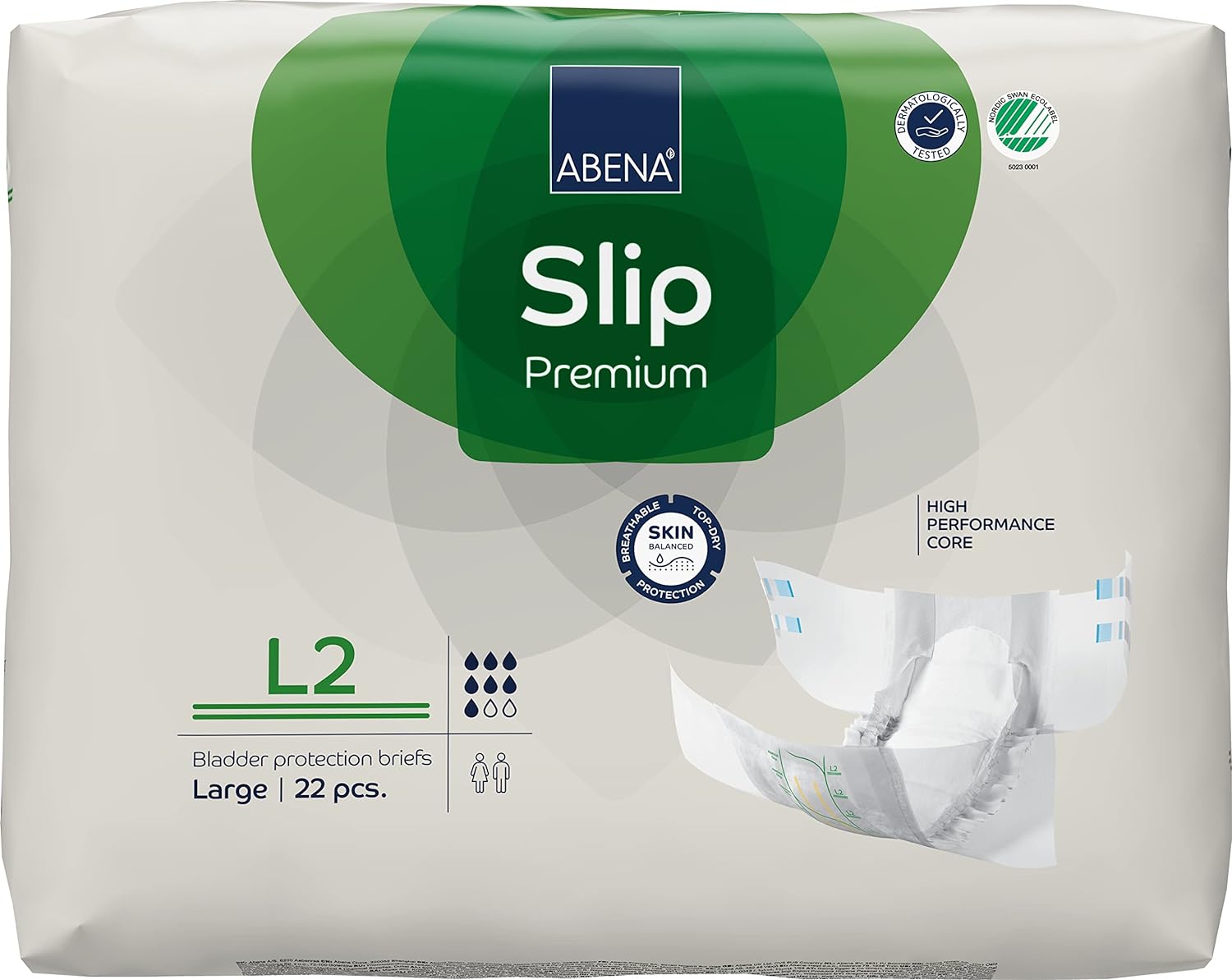 ABENA Slip Premium All-In-One Incontinence Pads For Men & Women, Eco-Labelled Womens Incontinence Pads, Mens Incontinence Pads, - Large 2, 100-150cm Waist, 3100ml Absorbency, 22PK, White