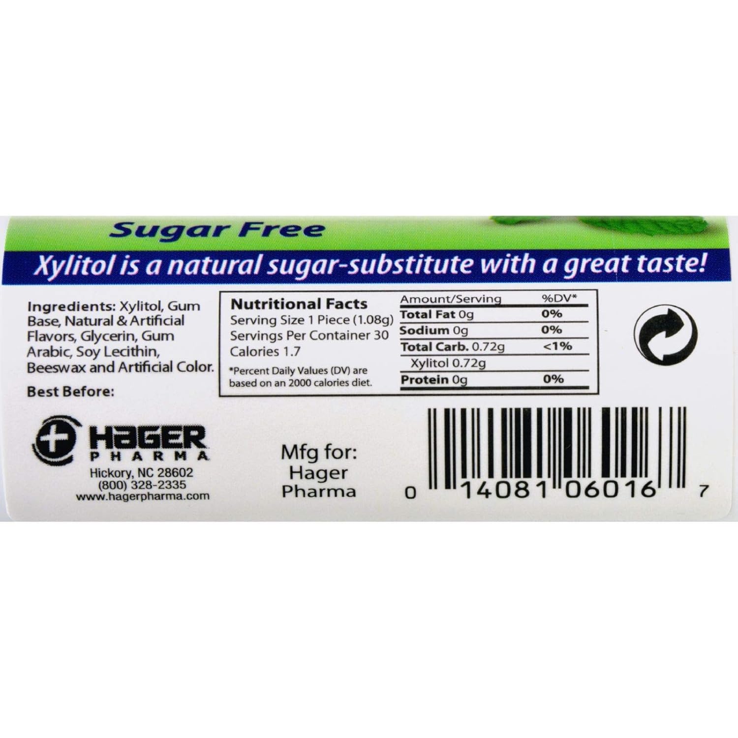 Hager Pharma Xylitol Chewing Gum - Spearmint - 30 Ct - Case Of 6 : Grocery & Gourmet Food