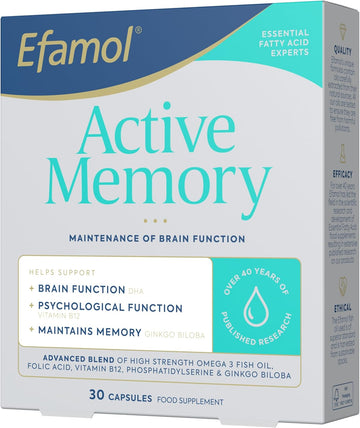 Efamol Active Memory - 30 Fish Oil Capsules | Fish Oil Omega 3 Brain Supplement & Gingko Biloba Memory Support Capsules | Dha Supports Normal Brain Function | Cognitive Function Maintenance