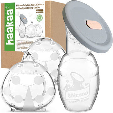 Haakaa 4oz/100ml Manual Breast Pump with Leakproof Silicone Lid and 2 * 2.5oz/75ml Wearable Ladybug Breast Milk Collector Combo New Breastfeeding Gift