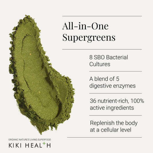 Kiki Health Organic Nature'S Living Superfood Powder | Digestive Enzymes | Antioxidant Supplement For Smoothie Mix & Daily Drink | Boosts Energy, Alkalize & Pure Detox | 300G