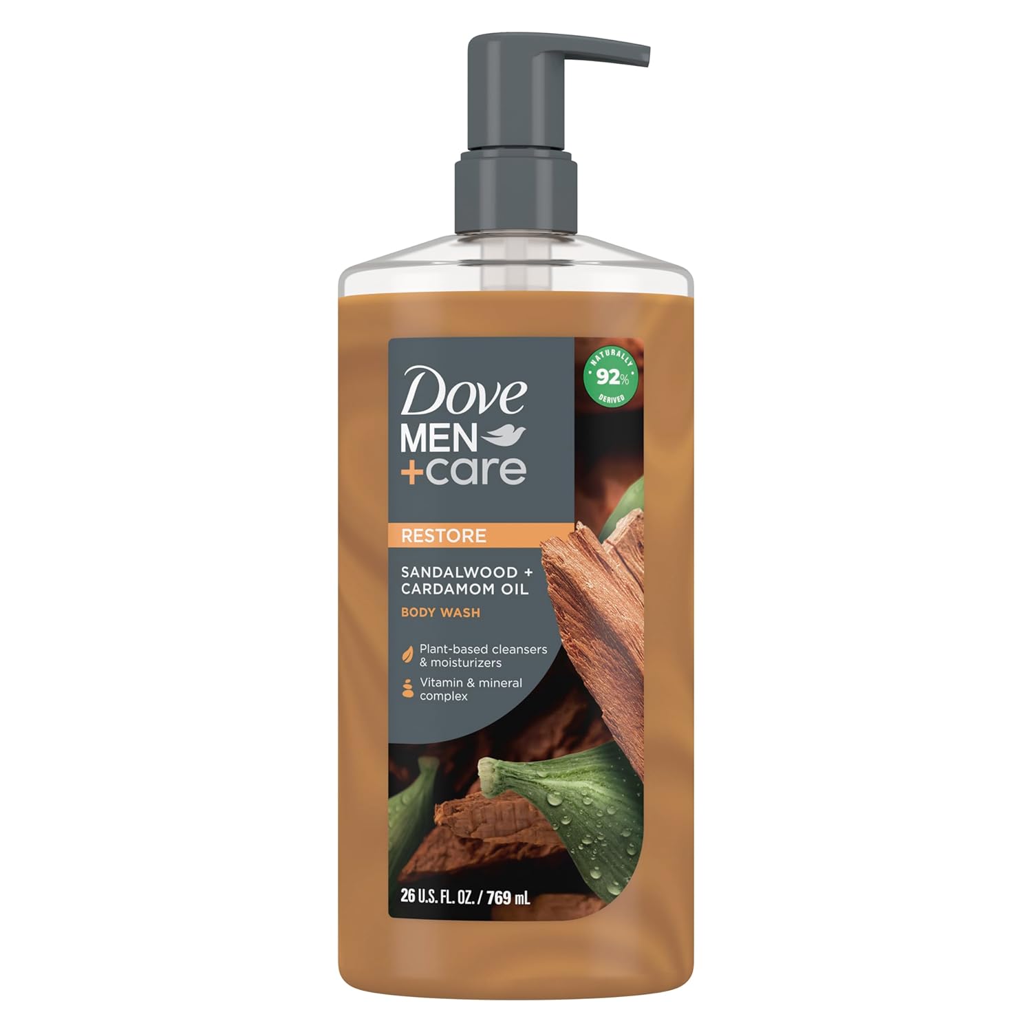 Dove Men+Care Body Wash Sandalwood + Cardamom Oil to Rebuild Skin in the Shower with Plant-Based Cleansers and Moisturizers 26 oz