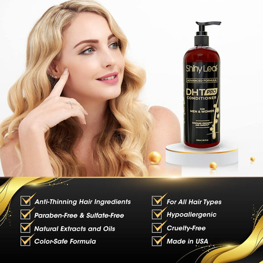 Shiny Leaf Hair Loss Conditioner For Women & Men - Dht Blocker Included, Paraben & Sulfate Free Biotin Conditioner, Thickening Formula For Thinning Hair, Safe For All Hair Types - Usa Made, 16Oz