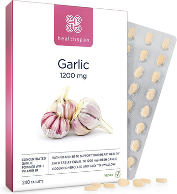 Healthspan Garlic 1,200Mg (240 Tablets) |Supports Heart Health & The Respiratory System | Maintains Normal Cholesterol Levels | Added Vitamin B1 | Odour-Controlled & Easy To Swallow | Vegetarian