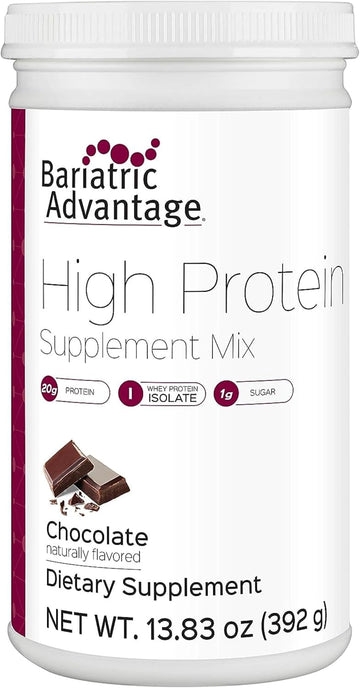 Bariatric Advantage High Protein Supplement Mix, 20 Grams Whey Protein Isolate Low Sugar With 100 Calories Per Serving - Chocolate, 14 Servings
