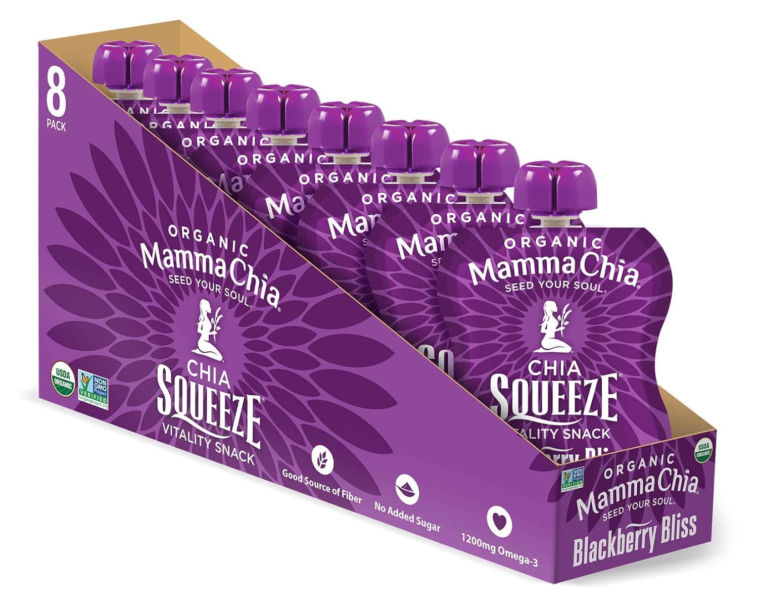 Mamma Chia Organic Vitality Squeeze Snack, Blackberry Bliss, 16- 3.5 Ounce Chia Vitality Snack, USDA Organic, Non-GMO, Vegan, Gluten Free, and Kosher. Fruit and Vegetables with only 70 Calories