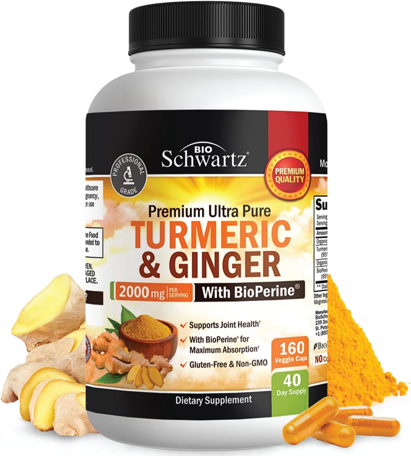 Turmeric Curcumin with BioPerine and Ginger 2000mg, Organic Turmeric Supplement 95% Standardized Curcuminoids, Black Pepper for Max Absorption Joint Support - Vegan Herbal Non-GMO, 160 Capsules