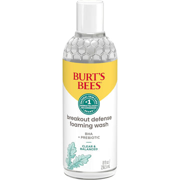 Burt’s Bees Foaming Face Wash, BHA Breakout Defense Cleanser for All Skin Types, Washes Away Impurities & Excess Facial Oil, With a Prebiotic, 8 Oz