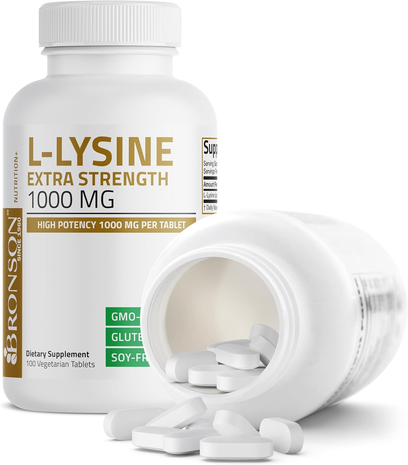 Bronson L-Lysine Extra Strength 1000 Mg Per Tablet High Potency, Immune Support & Supports Collagen Synthesis, Non-Gmo, 100 Vegetarian Tablets