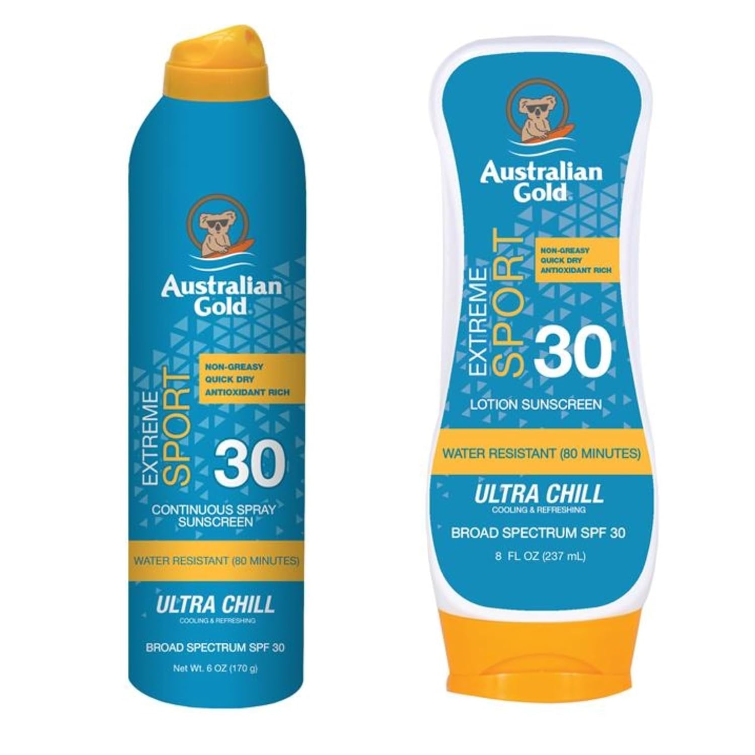 Australian Gold Extreme Sport Sunscreen Lotion Spf 30 & Extreme Sport Continuous Spray Sunscreen Spf 30, Sport Bundle