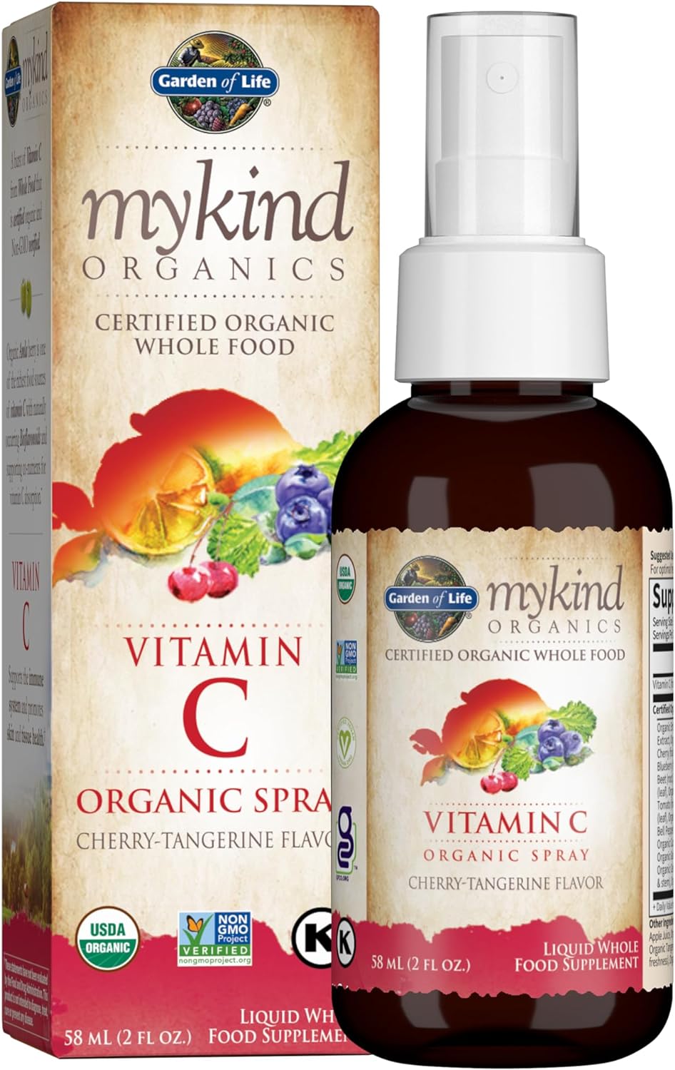 Garden of Life mykind Organics Vitamin C for Kids and Adults, Organic Vitamin C Spray for Skin Health - Cherry Tangerine, Vitamin C Supplement Antioxidant for Immune Support, 2 fl oz Liquid Drops