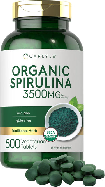 Carlyle Organic Spirulina Tablets 3500Mg | 500 Count | Non-Gmo & Gluten Free