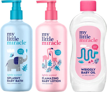 My Little Miracle Baby Care Set, Baby Bubble Bath, Baby Lotion And Baby Oil 500Ml, Ideal For All Skin Types, Newborn & Up