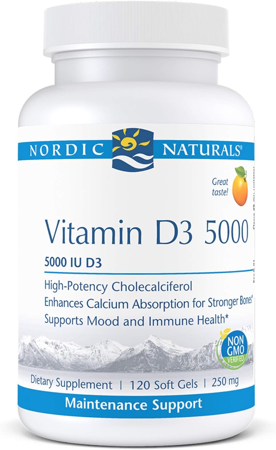 Nordic Naturals Pro Vitamin D3 5000, Orange - 120 Mini Soft Gels - 5000 IU Vitamin D3 - Supports Healthy Bones, Mood & Immune System Function - Non-GMO - 120 Servings