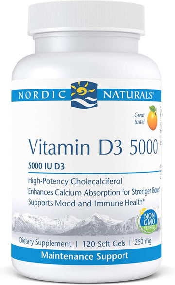 Nordic Naturals Pro Vitamin D3 5000, Orange - 120 Mini Soft Gels - 5000 IU Vitamin D3 - Supports Healthy Bones, Mood & Immune System Function - Non-GMO - 120 Servings