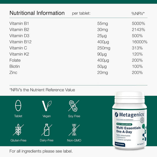 Metagenics - Multi Essentials One A Day Multivitamin - 26 Vitamins & Minerals - Vegetarian And Vegan - 30 Tablets