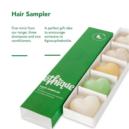 Ethique Hair Sampler - Shampoo & Conditioner - Plastic-Free, Vegan, Cruelty-Free, Eco-Friendly, 5 Travel Bars (Pack of 1)