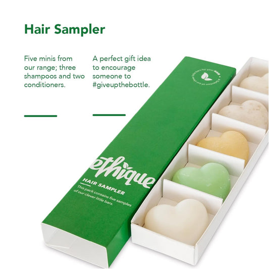 Ethique Hair Sampler - Shampoo & Conditioner - Plastic-Free, Vegan, Cruelty-Free, Eco-Friendly, 5 Travel Bars (Pack Of 1)