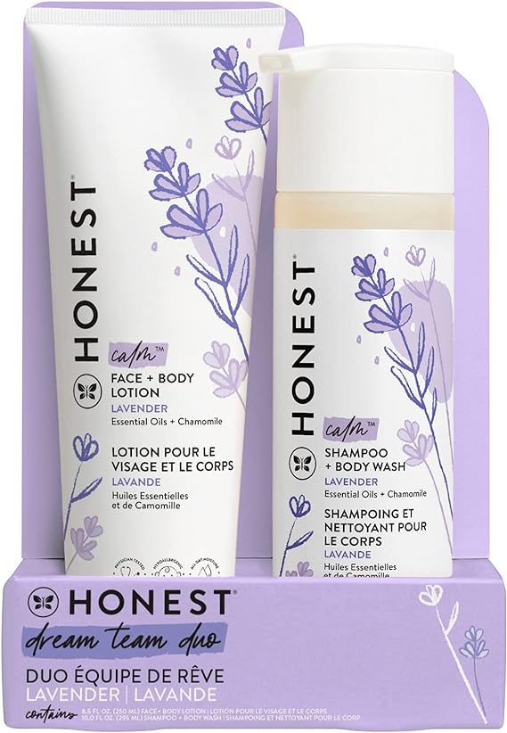 The Honest Company 2-in-1 Cleansing Shampoo + Body Wash and Face + Body Lotion Bundle | Gentle for Baby | Naturally Derived | Lavender Calm, 18.5 fl oz
