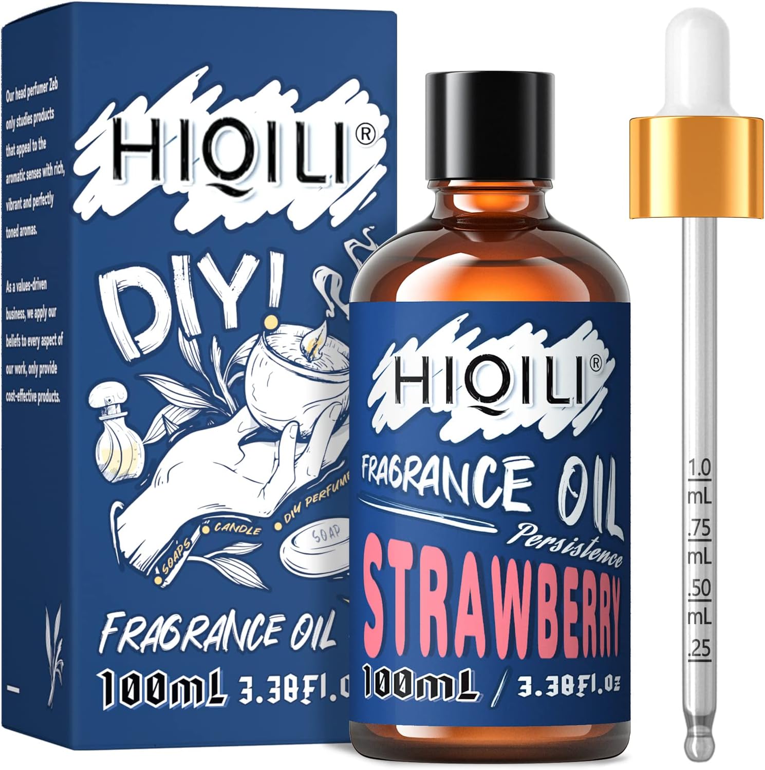 HIQILI Strawberry Fragrance Oil 100ml, Essential Oil for Diffuser Car Freshies Warmers, Permium Candle Scented Oil for Candles Making Soap Slime