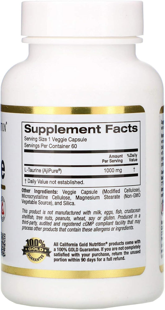 California Gold Nutrition L-Taurine, 1,000 Mg, 60 Veggie Capsules