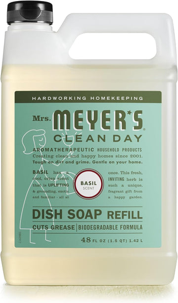 Mrs. Meyer'S Clean Day Liquid Dish Soap Refill, Biodegradable Formula, Basil, 48 Fl. Oz